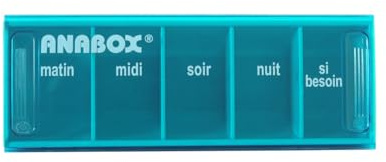 Anabox Pillendose, 5 Fächer, türkis, himmelblau