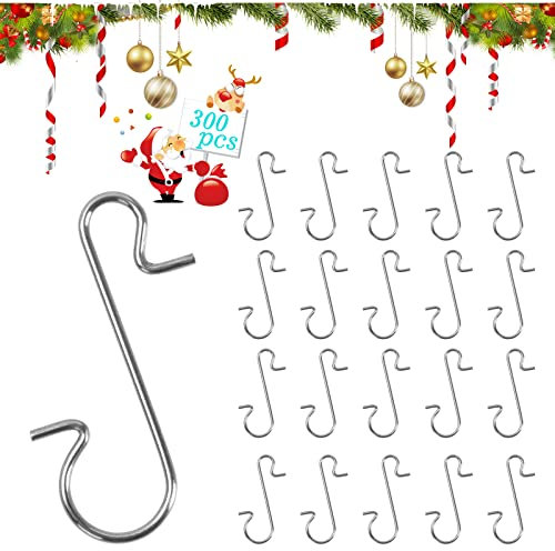 Dereine Kugelaufhänger, 300 Stück Weihnachtskugel S-Haken,Schnellaufhänger,Christbaumkugeln Aufhänger,Haken für Weihnachtsbaumschmuck,Christbaum Baumkugeln Christbaumschmuck (Silber)