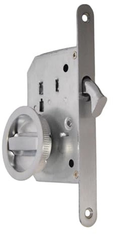 BricoShopping set MANIGLIE per PORTA interna in legno A SCOMPARSA SCORREVOLE KIT con SERRATURA ad INCASSO GANCIO nottolino cieca rotonda bocchetta acciaio (Tondo C/Serratura, Cromo Satinato)