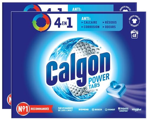 CALGON Pastilles Anticalcaire Nettoyant pour Lave-linge 4 en 1 - Lot de 2 x 48 tablettes
