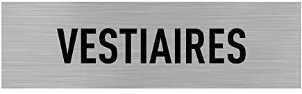 Pictogramme VESTIAIRES (Q0023). Signalisation Porte - 170 X 50 mm - Autocollant souple ou plaque alu brossé 2mm. - Plaque aluminium brossé - Plaque aluminium brossé -