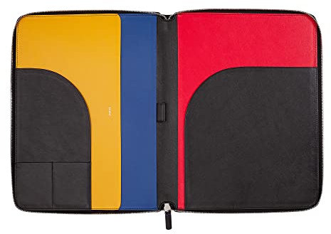 DUDU Cartella Portadocumenti A4 in Pelle Portablocco da Ufficio Cartellina Porta Tablet iPad Multicolore con Zip Nero