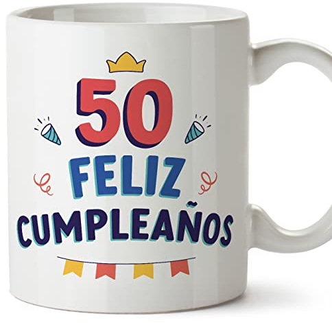 MUGFFINS Tazas 50 Cumpleaños - En Español - ¡Feliz Cumpleaños! - 11 oz / 330 ml - Regalo original y divertido