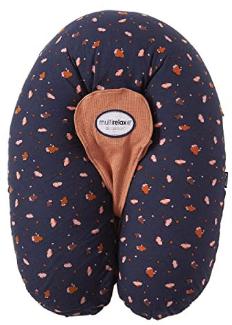 CANDIDE - Schwangerschafts- und Stillkissen, multifunktional, 3-in-1, Multirelax, Patentiert, Babywippe, 3-9 kg, abnehmbarer Bezug, Microperlen (Jersey-Blumen/braun)