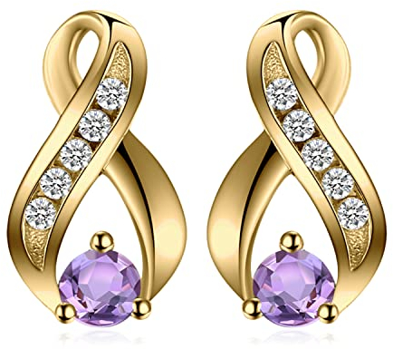 JewelryPalace Rundschliff Echt Amethyst Ohrstecker Silber 925 Damen, Ohrringe Silber Ohrringe für Mädchen, Ohrstecker Silber Zirkonia Edelstein Stein Klein, Schmuck Set Violett Frauen Vergoldet