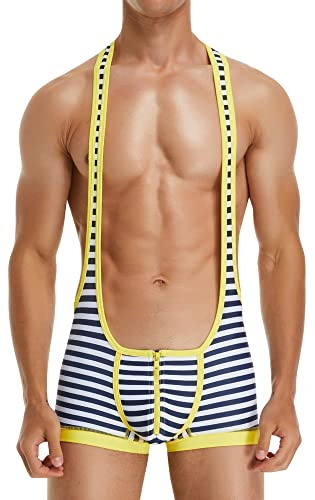 FEOYA Männer Ringen Singlets Athletische Unterstützer Bequeme und Atmungsaktive Ringen Singlet Männer Gym Ärmellose Triathlon Powerlifting Kleidung Schwimmen Laufen Skinsuit E-Gelb M