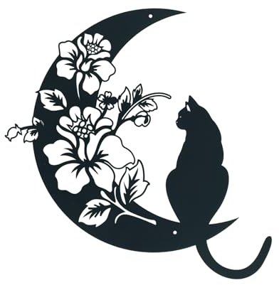 Katze silhouette Wanddeko Metall Schwarzer,Haus Garten Deko,Mimalistische wanddekoration wandbilder Wandkunst Hängende Dekoration 30×30 CM (D)