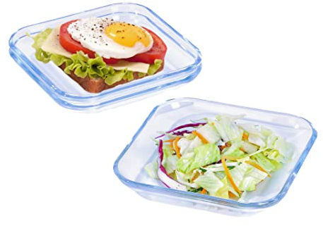 FORVINO Set of 3 Clear Square Tempered Glass Salad Dessert Plates - 7 Inch Toast Plates, Ideal for Appetizers, Snacks, Fruits, and Dinner - Dishwasher Safe