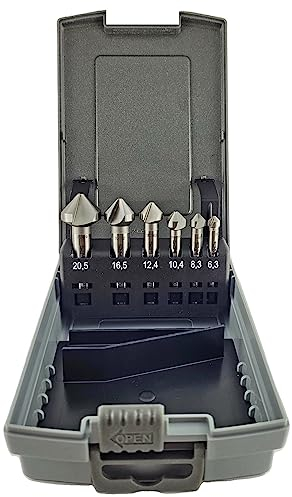 WRS Kegelsenker DIN 335/C, HSS, Präzisionsausführung, MADE IN GERMANY, m. 3 Schneiden, 90° Senkwinkel, Größen Name: Kassette 6,3-20,5 mm, 6-tlg.