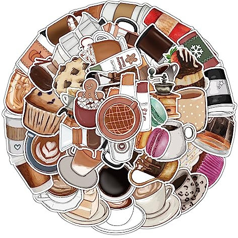 Kaffee Aufkleber Coffee Sticker Set 50 Stücke Niedlich Deko für Auto Laptop Skateboard Fahrrad Moped Motorrad Fahrrad Computer,Geeignet für Erwachsene Kinder