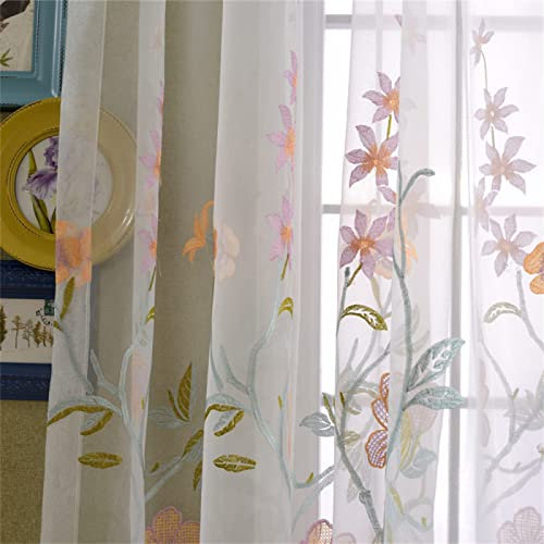 Décorative Rideaux Voilage Imprimes Fenêtre Design Moderne Uni à Oeillets Fenêtre Draperie Intérieur Fleur de Feuille Pourpre Elegant Vintage pour Salon Chambre,2 Pièces, (L140 x H240cm)