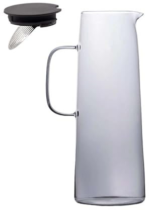 Intirilife Karaffe Kanne aus Glas in Smokey Grau - 1.4 Liter Füllmenge - Glas Wasser Krug mit Deckel und Sieb für Heiße und Kalte Getränke Tee Saft Limonade