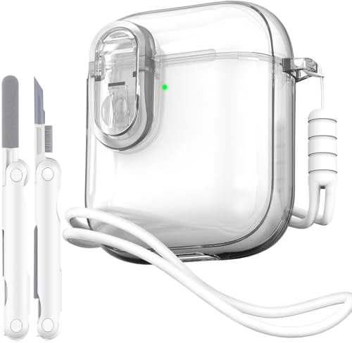 MHYALUDO Custodia per Airpods 1a/2a Gen con Chiusura di Sicurezza, Compatibile con Airpods 1a/2a（2016/2019）, Custodia Trasparente Morbida Antiurto con Penna per la Pulizia del Cordino,Trasparente