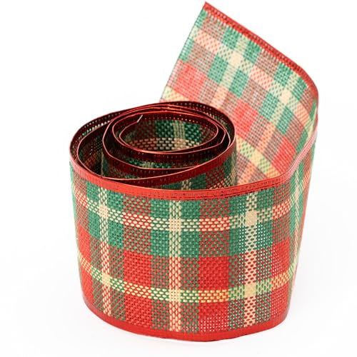 Christmas Ribbon Cake Decorations Crafts Gift Wrapping with Wire Along The Top & Bottom 1 Yard Length (Tartan)