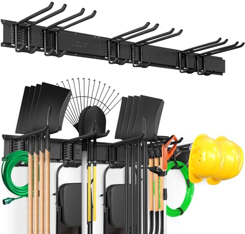 VEVOR Garagen-Werkzeug-Organizer, 362,9 kg maximale Tragfähigkeit, Wandhalterung, Hof, Garten, Lagerregal, Organisation, strapazierfähig, mit 6 verstellbaren Haken und 3 Schienen, f r Gartengerät