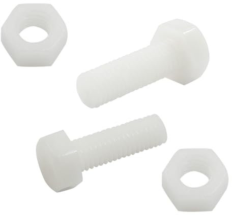 Biaungdo Set di 30 paia di bulloni esagonali M8 x 25 mm, in nylon, in plastica bianca, viti a testa esagonale e dadi