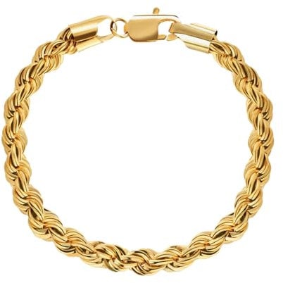 L.Karden 6MM Mens Twist Rope Chain Bracelet Gold for Men Boys Women, Stainless Steel 18K Plated Jewellery Gifts for Christmas G for Him