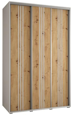 MEBLE KRYSPOL Davos 6 160 Schlafzimmerschrank mit DREI Schiebetüren - Moderner Kleiderschrank mit Kleiderstange und Regalen - 235,2x160x60 cm - Weiß Artisan Silber