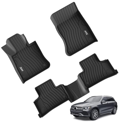 3W Fußmatten für Mercedes Benz GLC X254 2023-2025 2026,für 2024 GLC 300d/300e 4MATIC Coupé, TPE Allwetter Gummimatten für Benz 1. und 2. Reihen Set Auto Fussmatten Zubehör, Schwarz Antirutschmatten