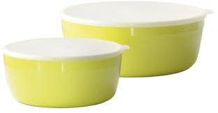 Qdesign - 2er-Set Niedrige Lebensmittel-Aufbewahrungsdosen mit Luftdichtem Deckel - für Lebensmittel & Mahlzeiten - Inhalt 1300 ml & 2500 ml - Limonengrün