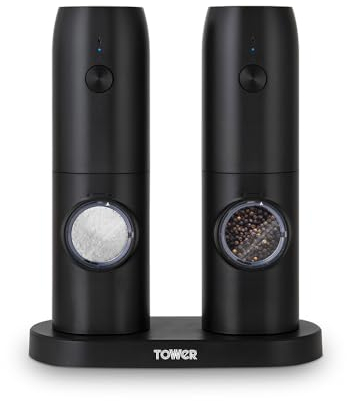 Tower T832243 Electronic Salt & Pepper Mill, Composite, Black