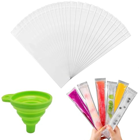 Sacchetti per muffe Ice Popsicle,Popsicle Stampi Borse,Sacchetti per Ghiaccioli,Sacchetti Ghiaccioli Gelato,per Yogurt,Caramelle Rock,Gelato Party,con Imbuto Verde,100 Pezzi (28 x 5,5 cm)