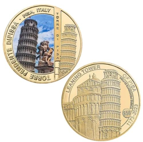 REIWAN Gedenkmünze „Der Schiefe Turm Von Pisa“, Vergoldete Gedenkmünze, Italienisches Wahrzeichen, Herausforderungsmünze, Sammlermünze