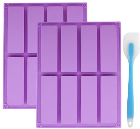 SHBAOCH 2 Pezzi Stampo Rettangolare in Silicone, 8 Cavità Antiaderente Stampo Silicone Plumcake con1 Spatola (Viola)