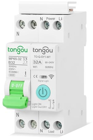 TONGOU Disjoncteur avec interrupteur intelligent, télécommande ON/OFF via Tuya/Smart Life (32A sans mètre)