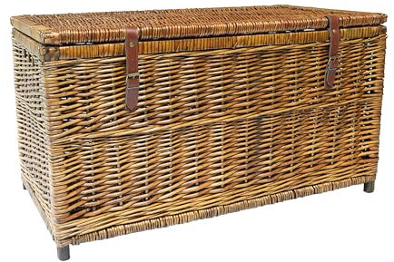 Arthur Cameron - Lucca Deluxe, Large Wicker Basket with Lid - Hand-crafted Wicker Storage Basket with Legs & Sturdy Wooden Frame - Storage Trunk, Storage Chest (Distilled, Extra Large)