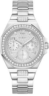 Guess Lady Empire Multifunktions-Analoguhr für Damen, 40 mm Gehäusebreite, silberfarben, Silberfarben, Klassisch