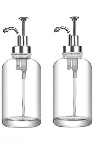 2 Pack Coffee Syrup Pump Coffee Station Coffee Syrup Dispenser Glass Honey Pot Honey Jar Shampoo and Conditioner Dispenser (Silver)