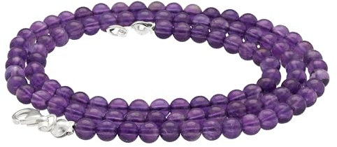 Lebensquelle Plus Edelstein Kugelkette + 925 Silber Verschluss | Ø 4mm Kugeln Karabinerverschluss 45cm lang | Hochwertige Kette (Amethyst)