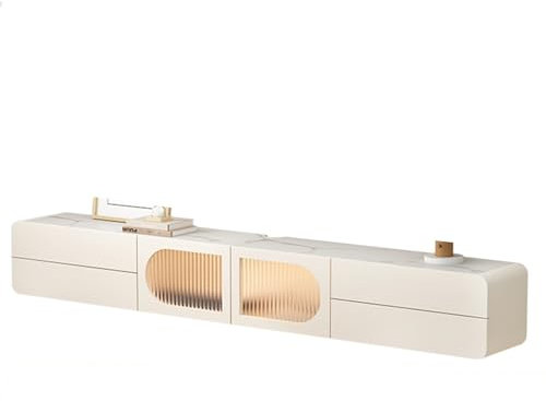 HOLGVE Schwebender TV Schrank, Mit LED-Beleuchtung, Fernsehtisch, Hohlrückwand, Fernsehschrank mit Schubladen, Montierter TV Board mit Schubladen, for Wohnzimmer Weiß