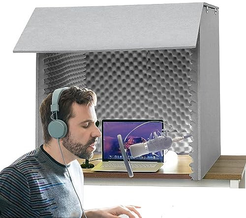 XNXYSMKJ Desktop Sound Isolation Box, Portable Home Recording Studio, Microphone Isolation Box for Music Recording (Gris)