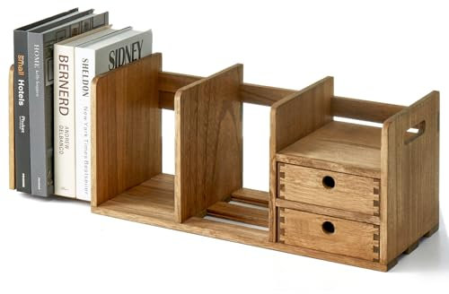 KIRIGEN Holz Schreibtisch Organizer – Verstellbares und Ausziehbares Regal mit Schublade, Vollmontierter Schreibtisch Bücherständer und Aktenhalter für Büro und Zuhause gelb-braun