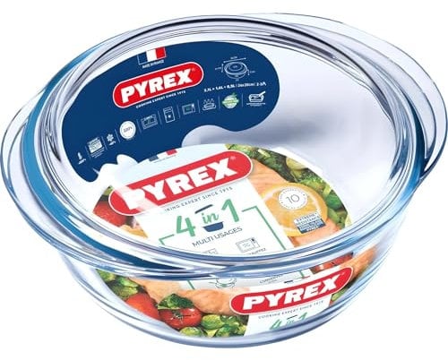 AMK® Pyrex Essentials Round Casserole 2.1L Safe For Freezer Oven Dishwasher Easy Clean Includes Lid Sturdy Hold Handles
