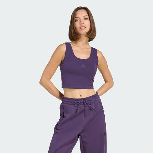 adidas Damen Essentials SMALL Logo Cotton Lifestyle Tank, Aurora Plum/Black, M