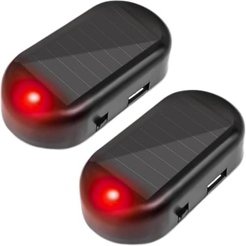 EONANT 2PCS Auto Solar Simulation Fehlalarm mit USB Ladeanschluss, Anti-Diebstahl LED blinkende Sicherheit falsches Licht, Auto Universal Alarmzubehör (Rot)