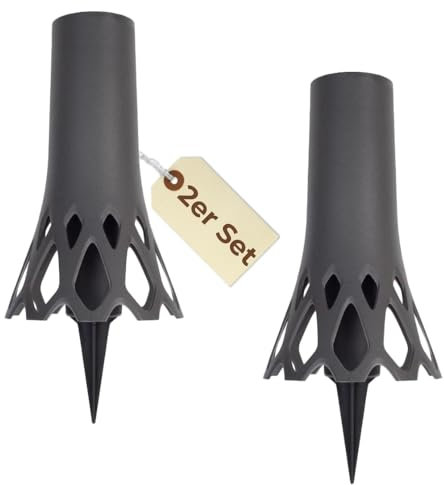 2er Set Grabvase mit Erdspieß Friedhofvase Grabschmuck Blumenvase Friedhof Steckvase Grab Vase zum stecken anthrazit 1 L Frostsicher