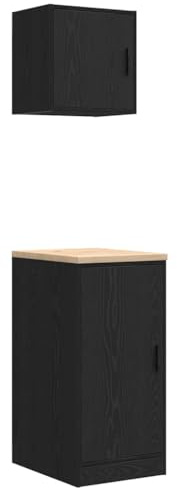 vidaXL garage cabinets - black storage organizers in engineered wood/pine with customizable doors and shelves for tools