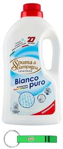 8 x Spuma di Sciampagna Lavatrice Bianco Puro - Detersivo liquido per lavatrice - Dona ai vestiti colori vivaci 27 lavaggi 1215 ml + portachiavi Beni Culinari