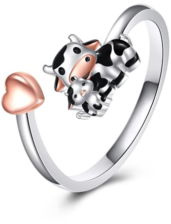 YFN Kuh Ring Sterling Silber Tier Ring Kuh Schmuck Geschenk für Damen Mutter