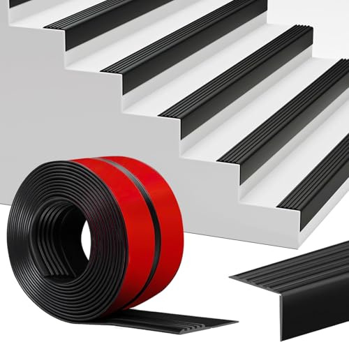 Treppenkantenprofil Selbstklebend 2M, Stufenkantenprofil Antirutsch Treppenstufen PVC Kantenstreifen, Treppenprofil Kantenschutz, Schwarz, 4.5 x 5 cm