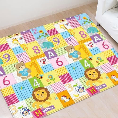 Rubu22a Tappetino da gioco double face, in schiuma, pieghevole, impermeabile, 180 x 100 x 3 cm, privo di sostanze nocive, morbido tappetino in schiuma per bambini e soggiorno (A)