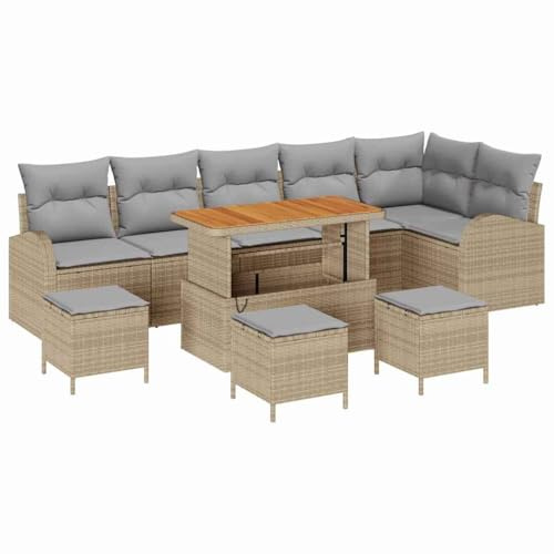 vidaXL 10-teiliges Gartensofa-Set mit Kissen in Lichtgrau aus Polyethylen-Rattan, modulares Design, Outdoor-Möbel, Sitzgelegenheiten für Terrasse und Garten, wetterfest