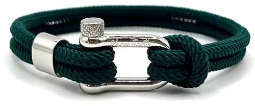 KAROO EARTH JEWELLERY Men's Nautical Rope Bracelet, Durable Nylon Marine Rope | Bracelet with stainless steel D-shackle | Mens Double Strand Sailing rope bracelet (Green, 19cm (Small Wrist))