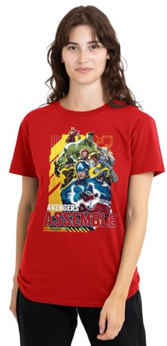 Marvel Women's Marvel Rivals Avengers Assemble Group Ladies T Shirt, Red T-Shirt