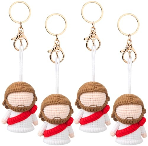 Liliaafar 4 Pcs Easter Mini Jesus Keychains Crochet Mother's Day Christian Gifts for Women Religious Stuffed Jesus Plush Baptism Decor