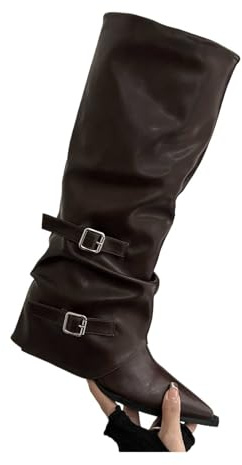HUDFVIOI Stivali Alti da Donna Stivali da donna firmati, scarpe primaverili comode con punta a punta, alti fino al ginocchio(Dark Brown,37)